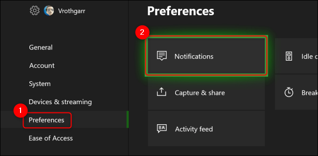 Xbox One Preferences Notifications