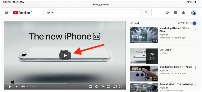 Tap on Play button to play the video in Safari