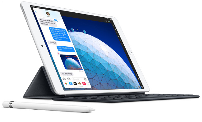 The 2020 iPad Air with a Smart Keyboard and Apple Pencil.
