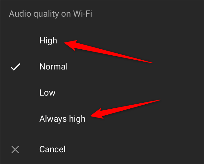 Select the "High" or "Always High" option