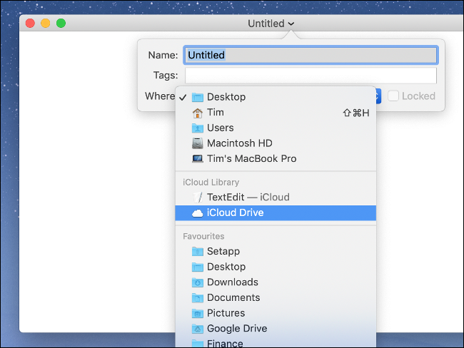 Select "iCloud Drive" when saving Documents in iCloud via macOS.