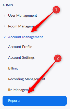 Reports option in account management tab