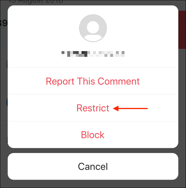 Tap on Restrict option from comment