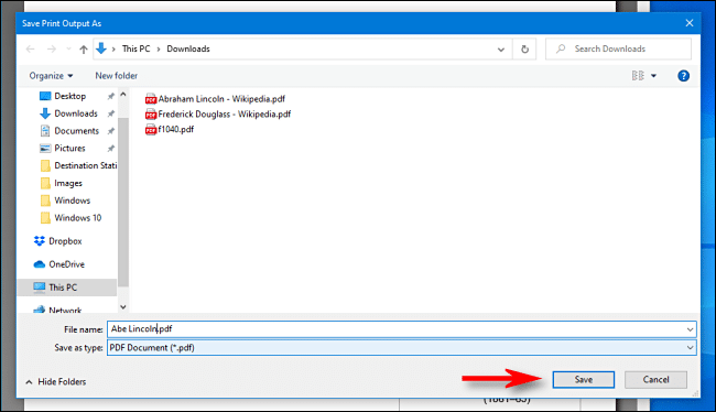 The Firefox Save as PDF Dialog on PC