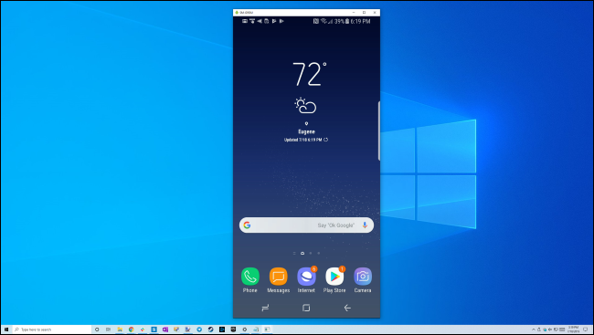 Mirroring a Samsung Galaxy phone's screen to a Windows 10 desktop over USB