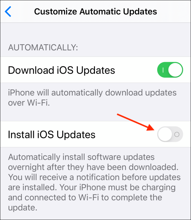 Tap toggle next to Install iOS Updates