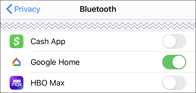 Bluetooth app permissions on an iPhone.