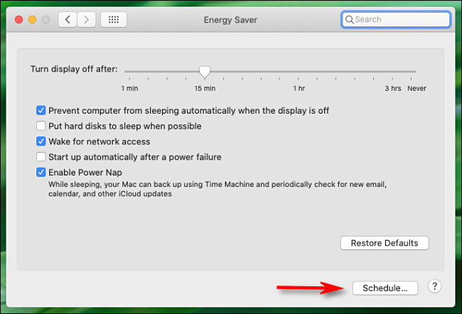 Click "Schedule" in the "Energy Saver" menu.