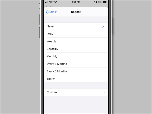 Set the repeat interval in Reminders app on iPhone