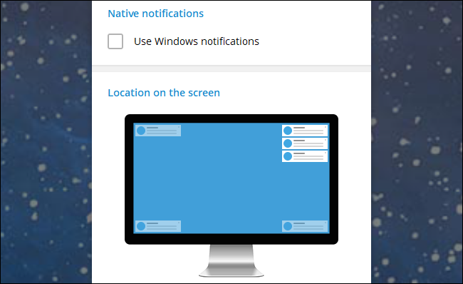 Telegram for Windows notification options.