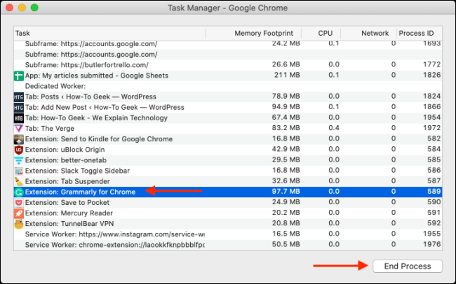 End Process in Task Manager in Chrome