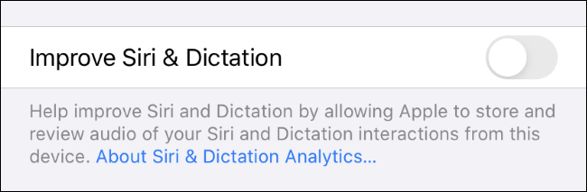 Disabling Siri history collection on an iPhone.