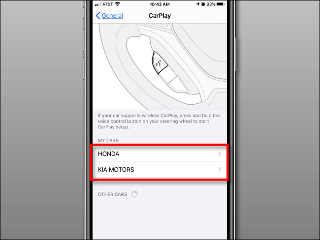 Tap the Make of the vehicle you want to configure. in "CarPlay."