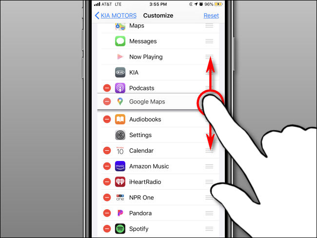 Tap and hold an app to drag it where you want it in the "Customize" menu on iPhone. 