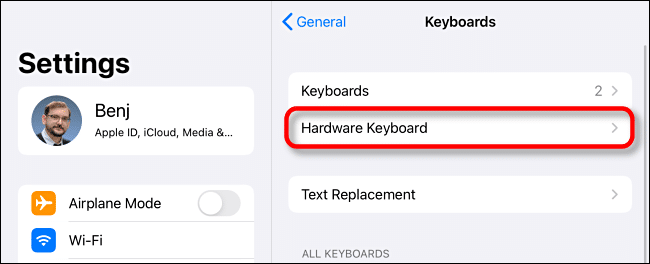 Tap "Hardware Keyboard" in iPad Keyboard Settings.