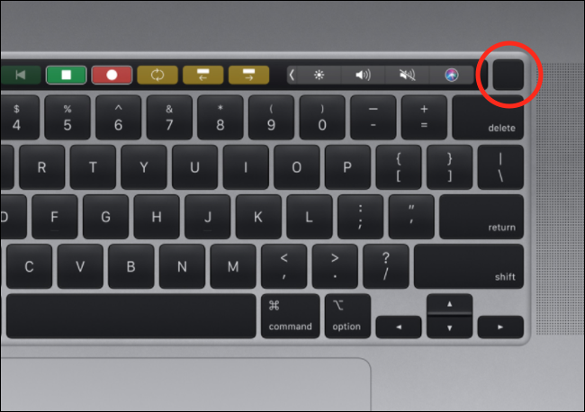 The Touch ID button on a MacBook Pro keyboard.