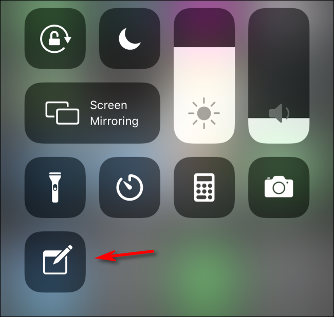 Notes shortcut on Control Center on iOS