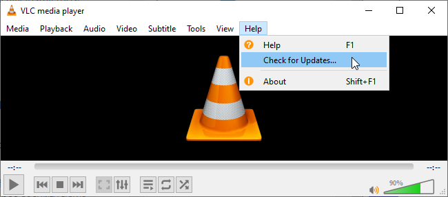 Help > Check for Updates in VLC on Windows 10.