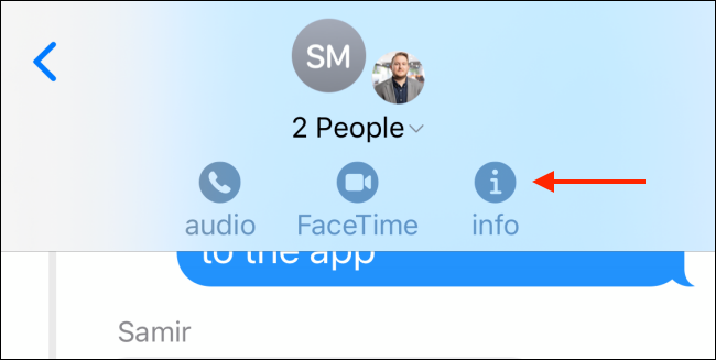 Tap Info button from iMessage group chat