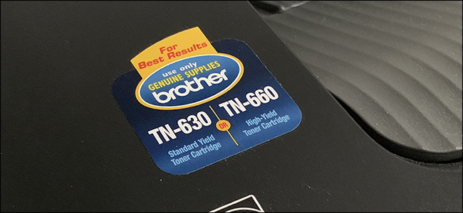 Close up of toner sticker on printer