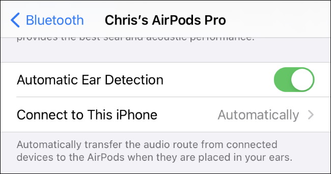 The "Connect to This iPhone" settings for AirPods.