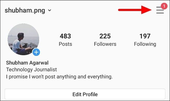 Click the hamburger setting icon on Instagram profile page