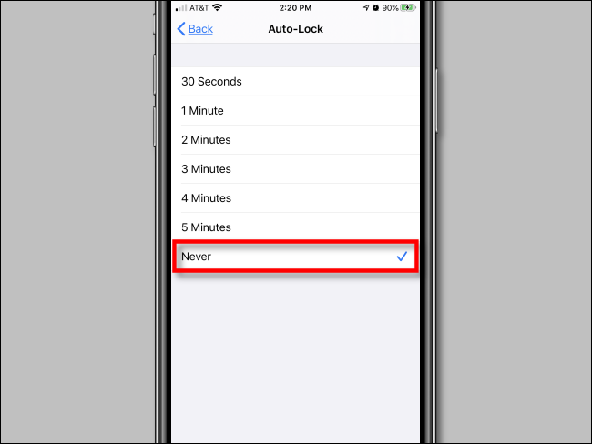 Tap "Never" in "Auto-Lock" settings in iPhone Settings.