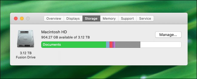 macOS Catalina checking for free disk space.