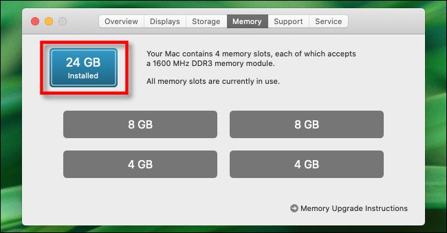 In the "Memory" tab, you will see the total amount of memory installed.