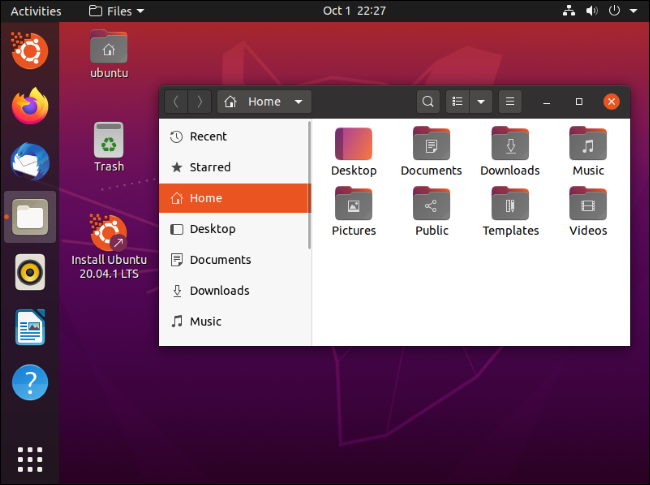 Ubuntu's Nautilus file manager on a Ubuntu 20.04 desktop