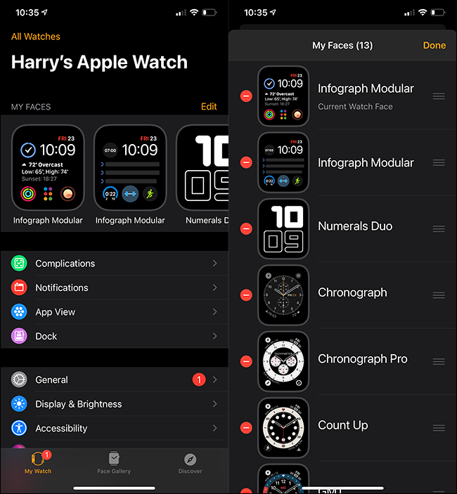 The "All Watches" menu on an iPhone.