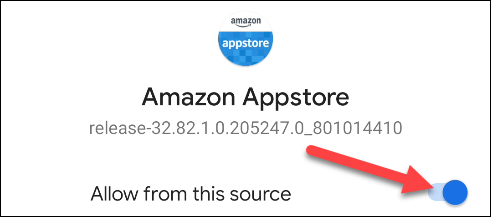 The Allow From This Source toggle in the Amazon Appstore.