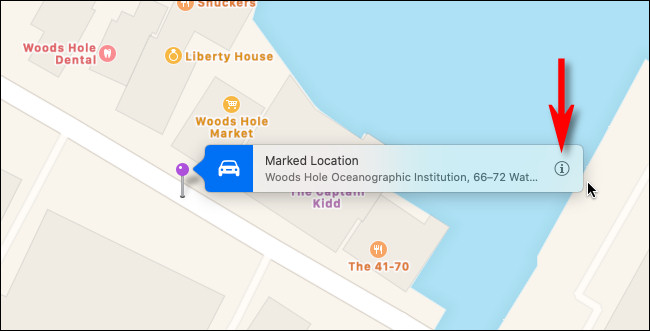 Place a pin in Apple Maps on Mac and click the "info" button.