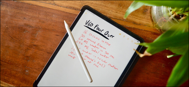 iPad Pro showing handwritten notes in Notes app with Apple Pencil