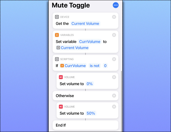 The "Mute Toggle" shortcut code on an iPhone.