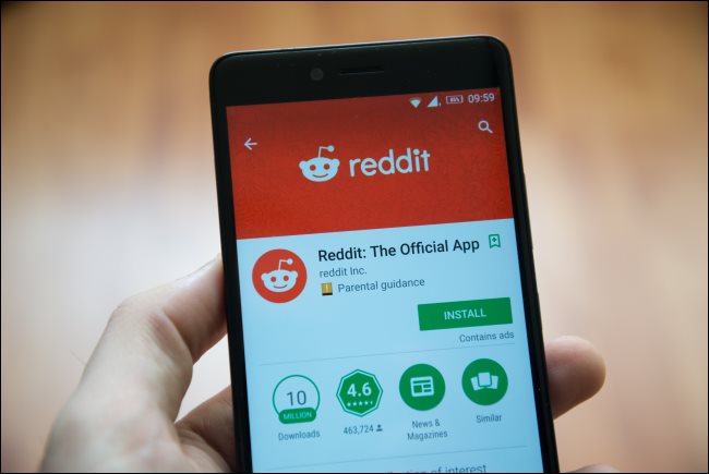 Someone looking at Reddit on an Android phone.